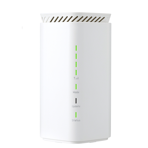 Speed Wi-Fi HOME 5G L12　本体正面　接続状態をグリーンのランプが示します